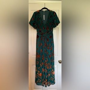 Women’s Baltic Born Jade & Bronze Velvet Maxi Dress Size Medium